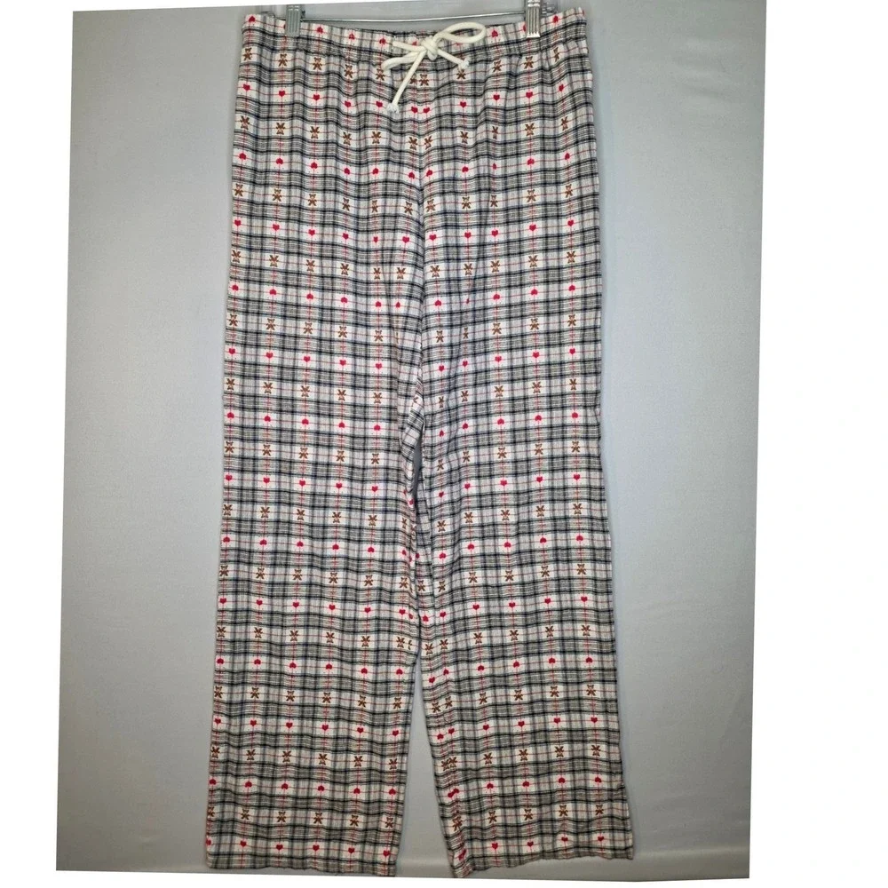 Things Between - Noelle Plaid Teddy Bear Pajama‎ Pants Large Cozy 100% Cotton